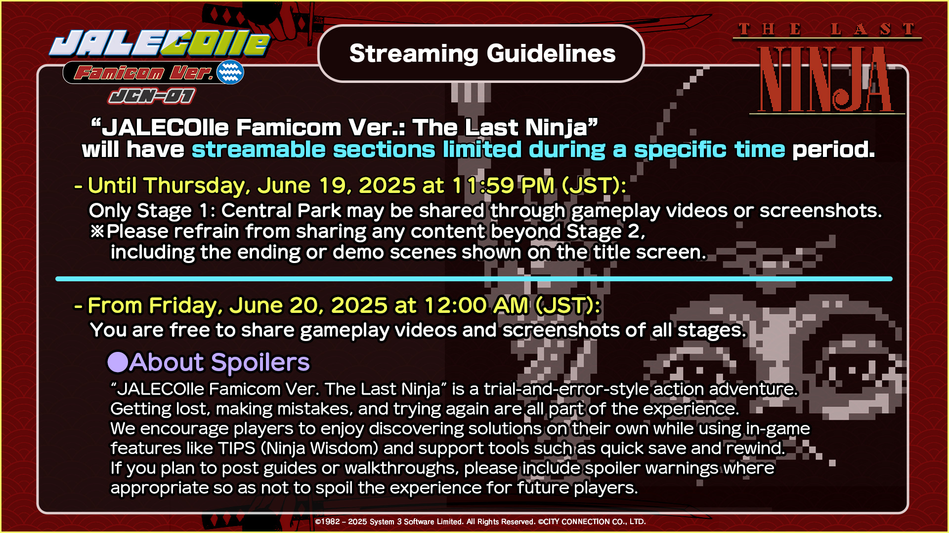 JALECOlle Famicom Ver.: The Last Ninja – Streaming Guidelines IMG